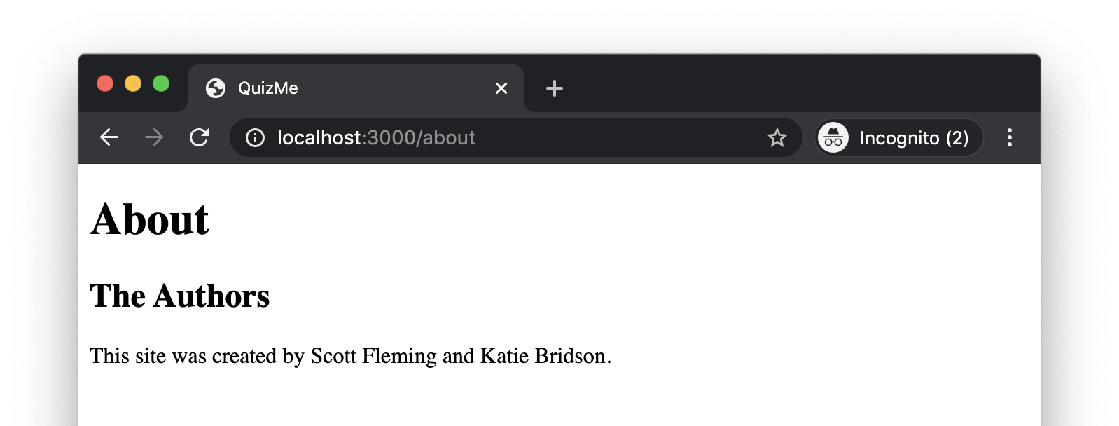 A web page that tells users about the authors of the QuizMe application