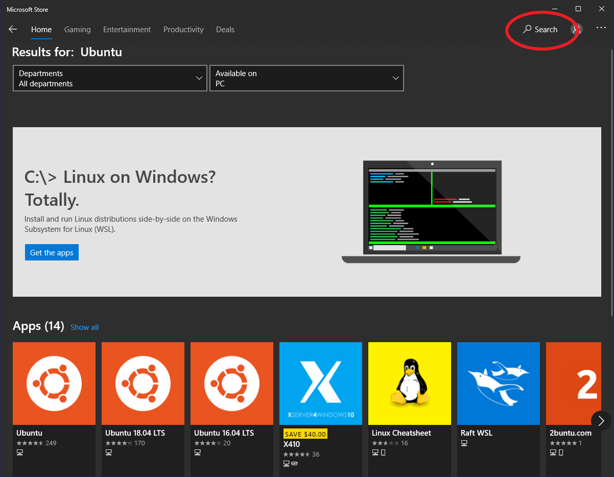 Find Ubuntu in Microsoft Store