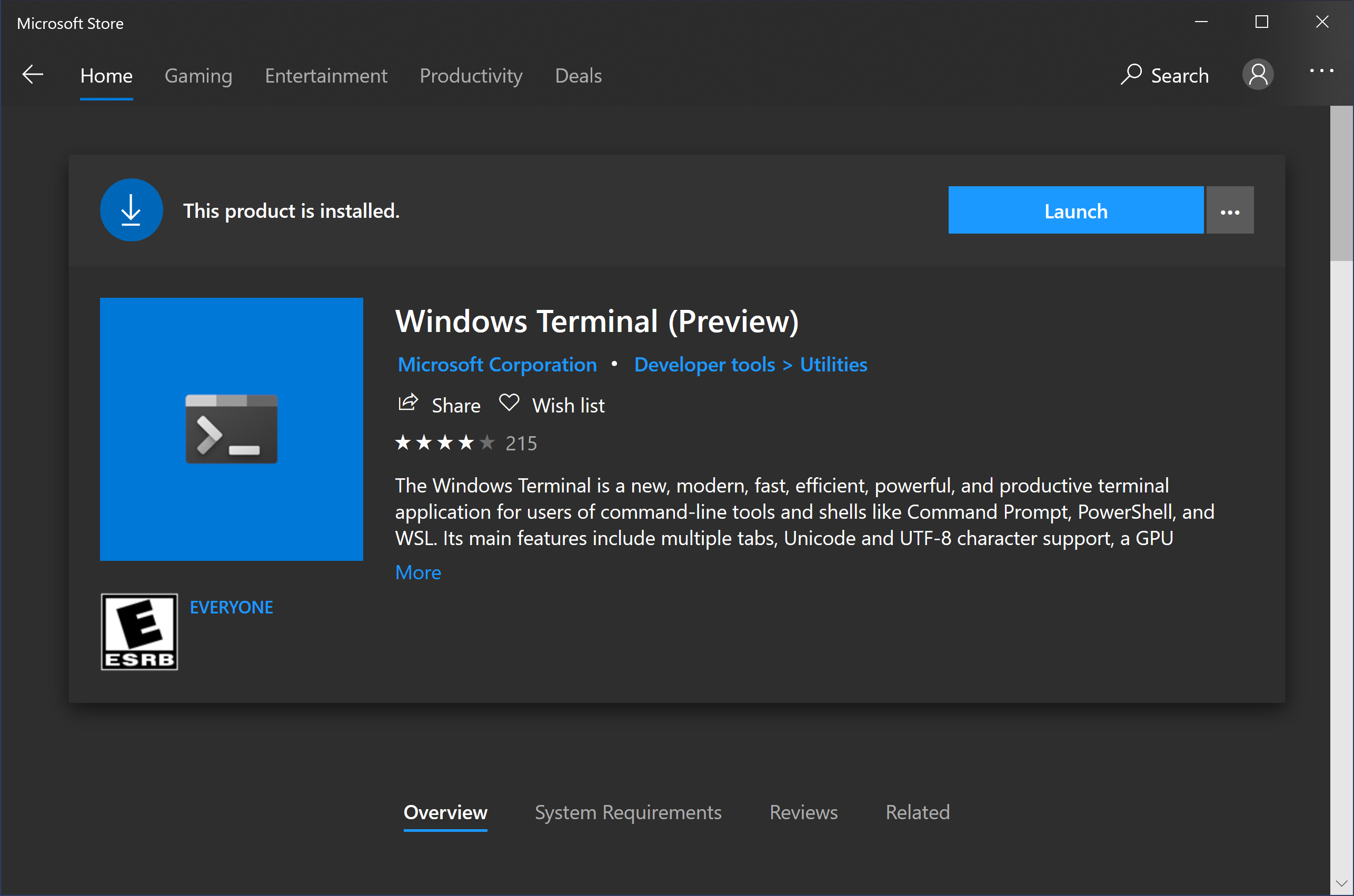 Terminal app in Microsoft Store